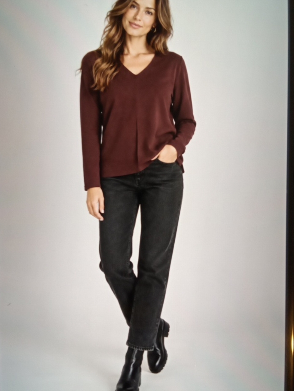 COS Men's V-Neck Sweater in Deep Maroon Cotton Knit Sweater Transitional SzL